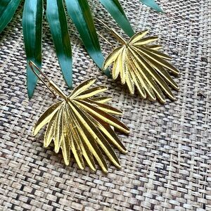 Gold Leaf Fan Palm Earrings Tropical Beach Resortwear